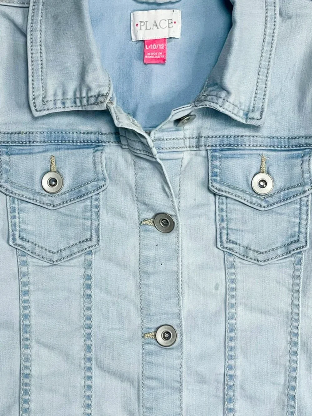 Girls Light Wash Stretch Denim Jean Jacket 10/12 The Children's Place